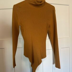 Asymmetrical Mustard Bodysuit Sweater